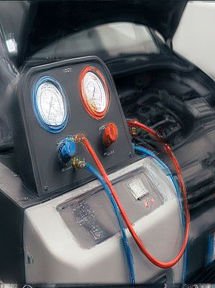 Air conditioning recharge machine connected to a car