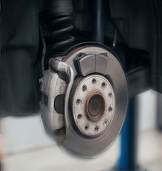Brake caliper and disc with the wheel removed